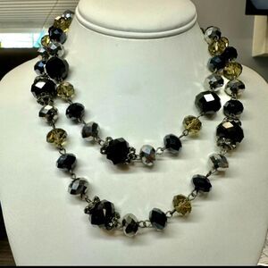 Trifari Crystal Necklace Layered Chain Necklace 15" + 2" Extender